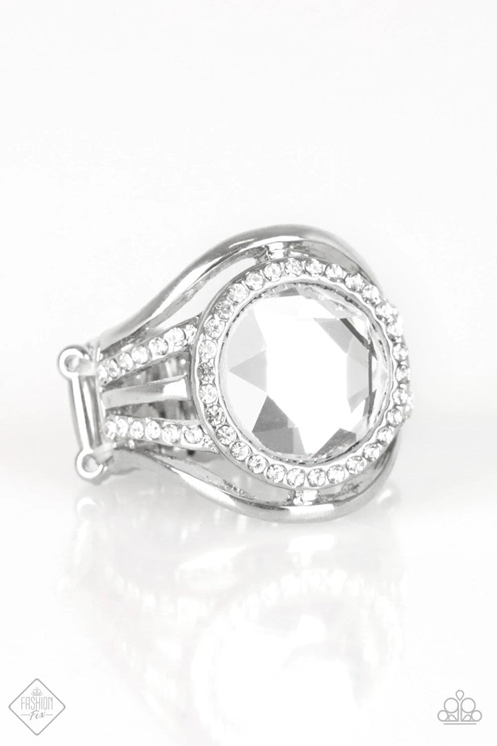 . Stay for the Fireworks - White Rhinestone Ring